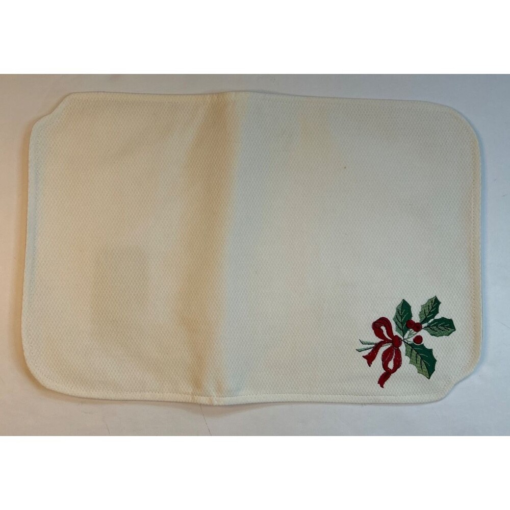 6 Trim A Home Embroidered Holly Cotton Rectangular Fabric Placemats